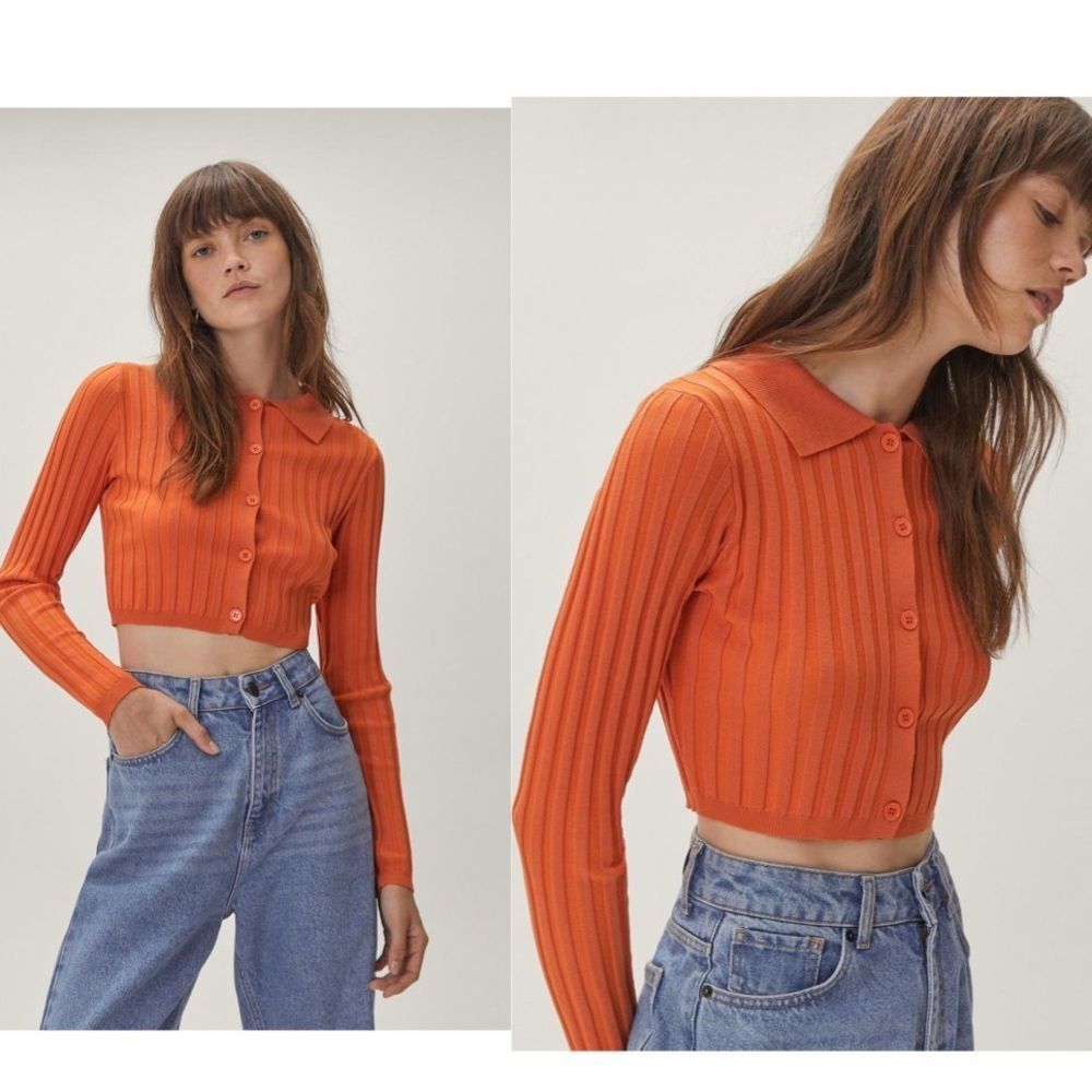 Nasty Gal Collar Button Down Ribbed Knitted Cardigan
